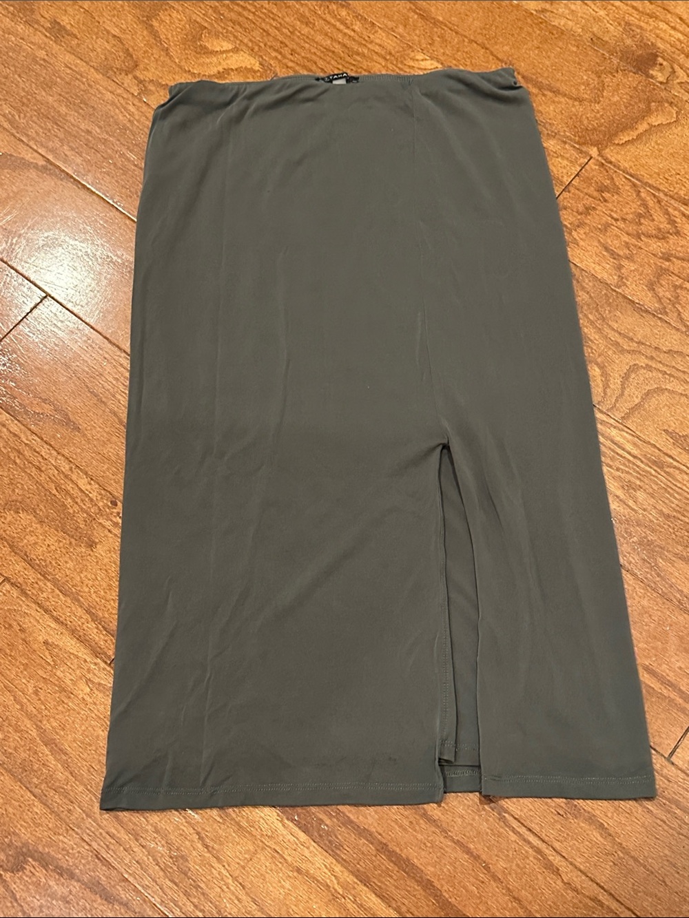 Classic Olive Midi Skirt with Front Slit